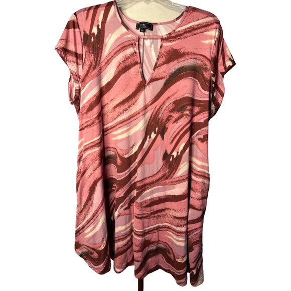 Vibe Sportswear Dress Women's size 2X Pink Mauve Marbled Short Sleeve Pocket Min - Picture 1 of 12
